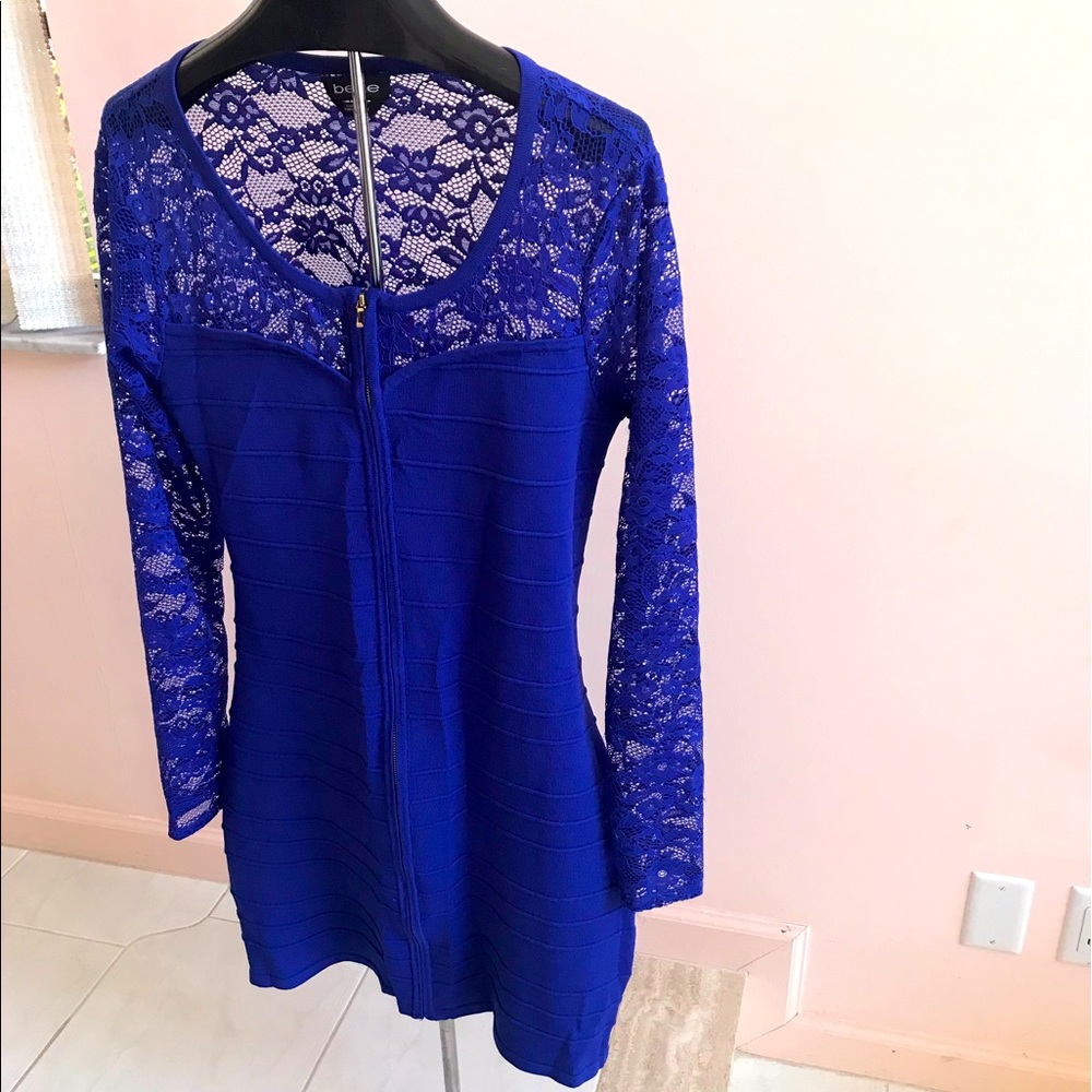 Bebe blue lace bandage dress sz XL